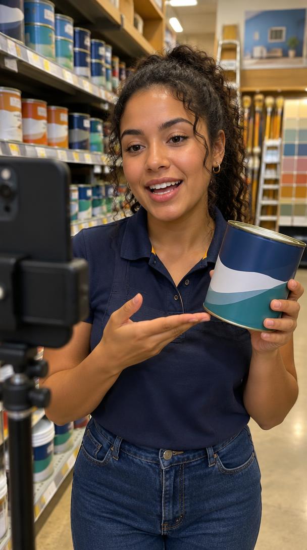 Vendedora apresentando um produto dentro da loja
